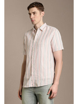 Louis Philippe - Men Pink Stripe Half Sleeves Casual Shirt