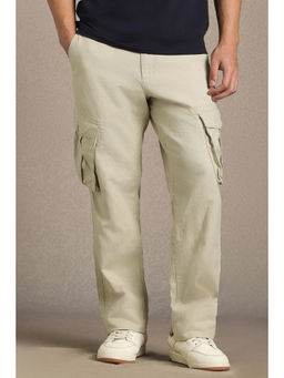Louis Philippe - Men Cream Solid Flat Front Casual Trouser
