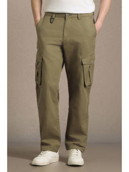 Louis Philippe - Men Olive Solid Flat Front Casual Trouser