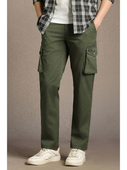 Louis Philippe - Men Olive Solid Flat Front Casual Trouser
