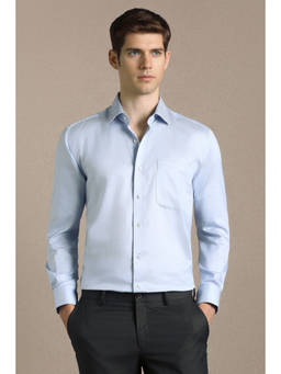 Louis Philippe - Men Light Blue Textured Full Sleeves Formal Shirt