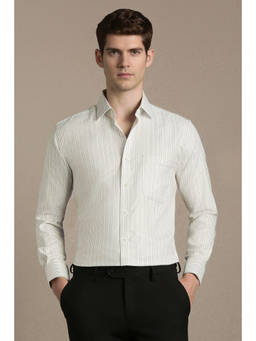 Louis Philippe - Men White Stripe Full Sleeves Formal Shirt