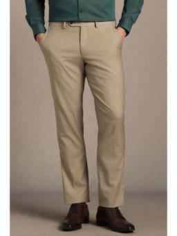Louis Philippe - Men Beige Solid Flat Front Formal Trouser