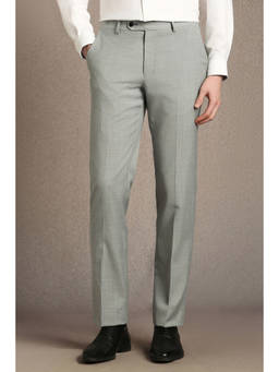 Louis Philippe - Men Grey Textured Flat Front Formal Trouser