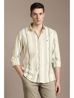 Louis Philippe - Men Beige Stripe Full Sleeves Casual Shirt
