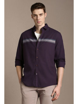 Louis Philippe - Men Purple Stripe Full Sleeves Casual Shirt