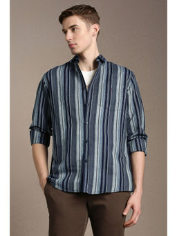 Louis Philippe - Men Blue Stripe Full Sleeves Casual Shirt