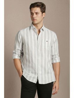 Louis Philippe - Men White Stripe Full Sleeves Casual Shirt