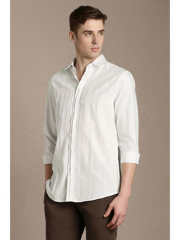 Louis Philippe - Men White Stripe Full Sleeves Casual Shirt
