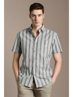 Louis Philippe - Men Grey Stripe Half Sleeves Casual Shirt