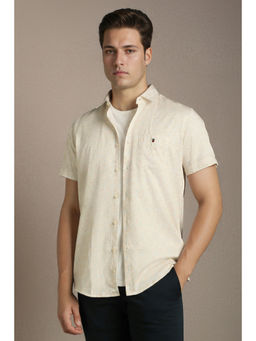 Louis Philippe - Men Beige Print Half Sleeves Casual Shirt