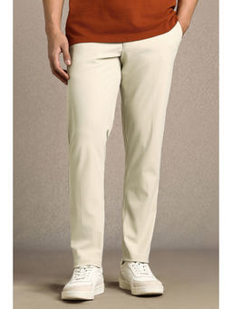 Louis Philippe - Men Beige Solid Flat Front Casual Trouser