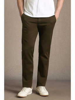 Louis Philippe - Men Brown Solid Flat Front Casual Trouser