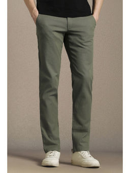 Louis Philippe - Men Olive Textured Flat Front Casual Trouser