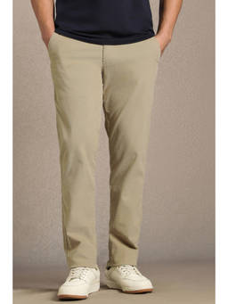 Louis Philippe - Men Beige Textured Flat Front Casual Trouser