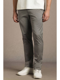 Louis Philippe - Men Grey Solid Flat Front Casual Trouser