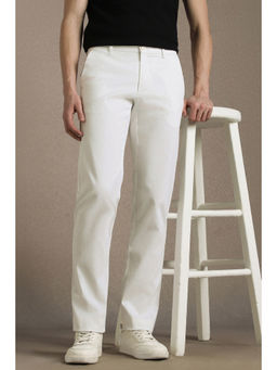 Louis Philippe - Men White Solid Flat Front Casual Trouser
