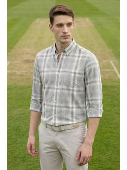 Peter England - Men Grey Slim Fit Check Shirt