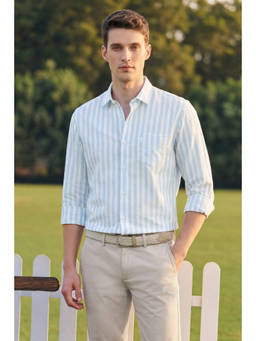 Peter England - Men Light Blue Slim Fit Stripe Shirt