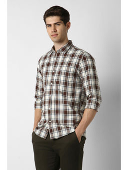 Peter England - Men Brown Slim Fit Check Shirt