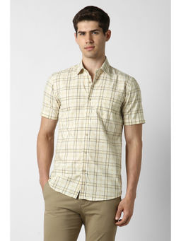 Peter England - Men Beige Slim Fit Check Shirt