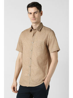 Peter England - Men Beige Slim Fit Print Shirt
