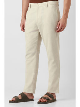 Peter England - Men Beige Solid Comfort Tapered Fit Trouser