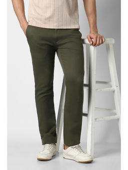 Peter England - Men Olive Textured Smart Slim Fit Trouser