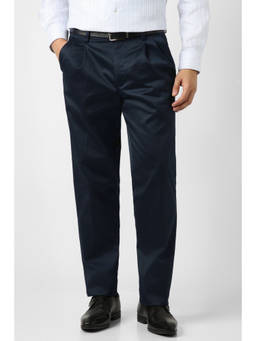Peter England - Men Navy Blue Solid Smart Fit Trouser