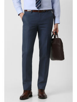 Peter England - Men Navy Blue Textured Trouser