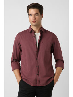 Peter England - Men Maroon Slim Fit Textured Shirt