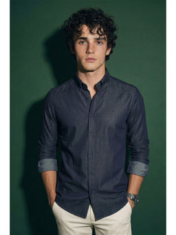 Simon Carter - Men Navy Blue Solid Full Sleeves Casual Shirt