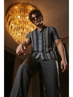 Simon Carter - Men Navy Blue Print Half Sleeves Casual Shirt