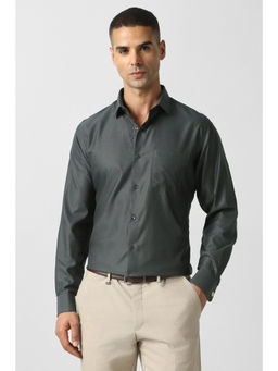 Van Heusen - Men Dark Grey Textured Full Sleeves Formal Shirt
