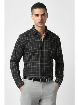 Van Heusen - Men Black Check Full Sleeves Formal Shirt