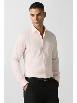 Van Heusen - Men Light Peach Textured Full Sleeves Formal Shirt