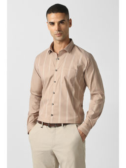 Van Heusen - Men Beige Stripe Full Sleeves Formal Shirt