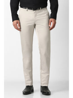 Van Heusen - Men Off White Solid Trouser
