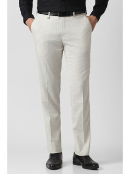 Van Heusen - Men Off White Textured Trouser