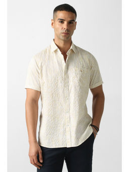 Van Heusen - Men Beige Stripe Half Sleeves Casual Shirt
