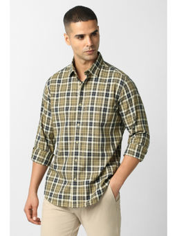 Van Heusen - Men Beige Check Full Sleeves Casual Shirt