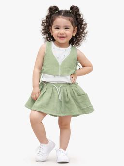 Bloom Up - Green Solid Top and Skirt