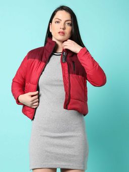 Campus Sutra - Womens Red Solid Puffer Jacket