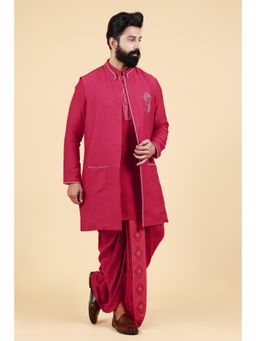UDD DESIGN - Phoolkari Maroon Dhoti Kurta and Jacket (Set of 3)