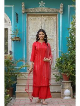 Vaamsi - Polysilk Printed Kurta Palazzo Dupatta Red (PKSKD1381 ) (Set of 3)