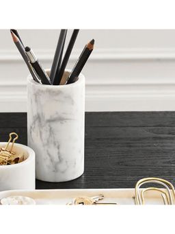 Hollyhock - White Blotch Desk Accessories Marble Pen Stand