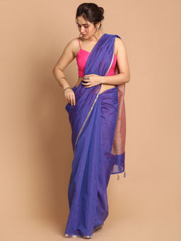 Indethnic - Banarasi Purple Solid Daily Wear Saree With Unstitched Blouse