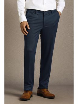 Louis Philippe - Men Navy Blue Textured Straight Formal Trouser
