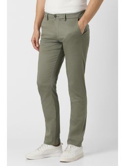 Peter England - Men Olive Textured Slim Fit Casual Trouser