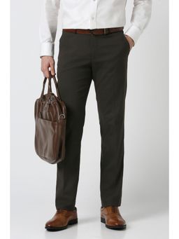 Peter England - Men Brown Solid Straight Formal Trouser